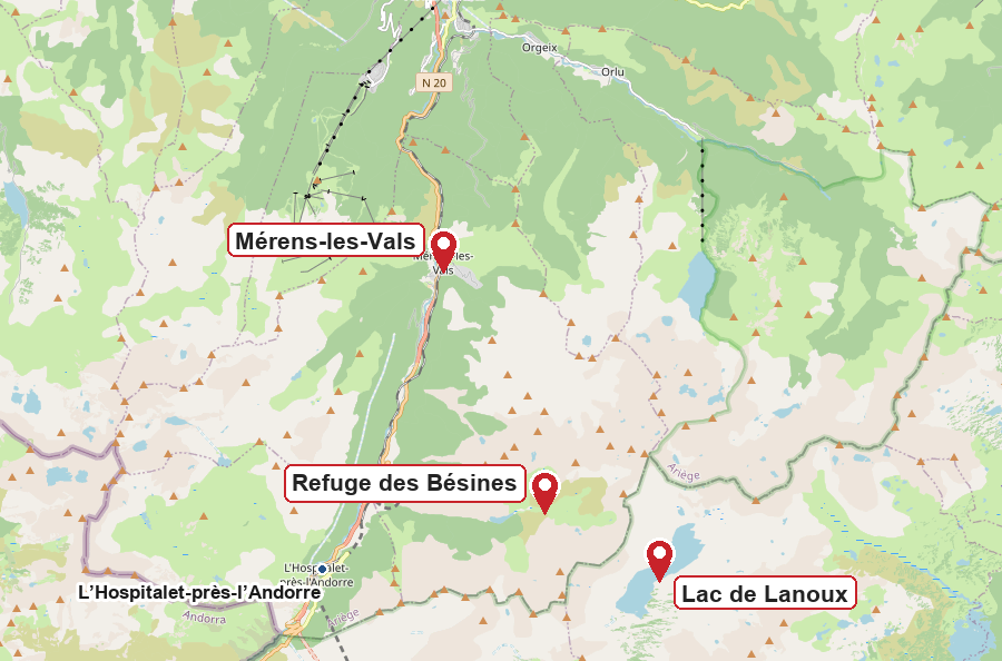 Carte de la randonnée des refuges en Ariège