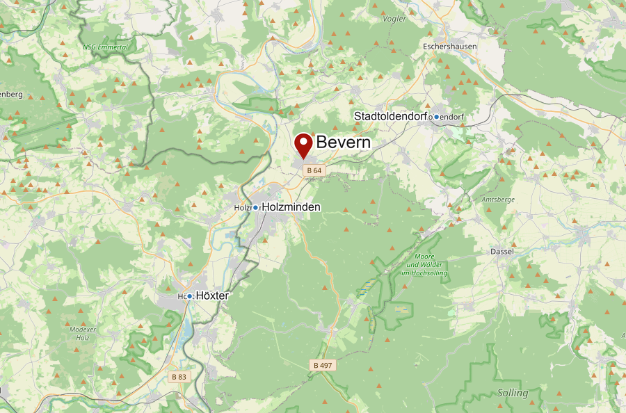 Karte von Bevern mit Einbeck und der Abtei Corvey
