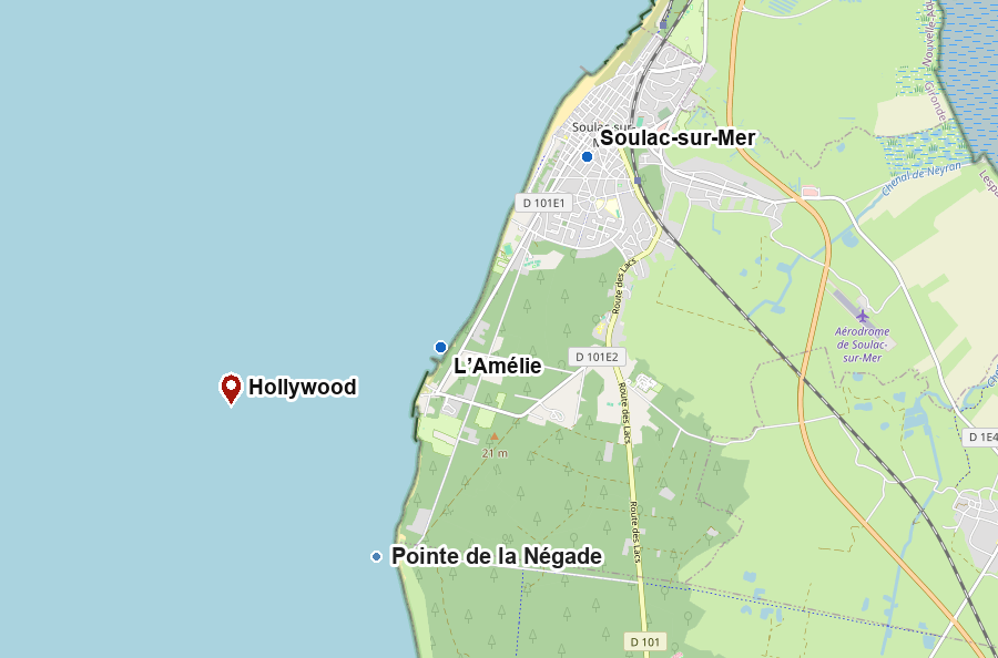 Localisation approximative de l’épave du Hollywood à l’ouest de L’Amélie, près de Soulac-sur-Mer
