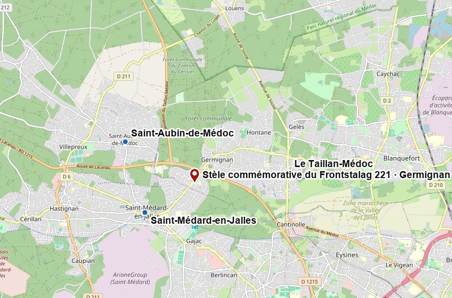 Localisation de la stèle commémorative du Frontstalag 221 à Germignan
