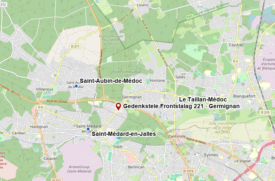 Lage der Gedenkstele für das Frontstalag 221 in Germignan
