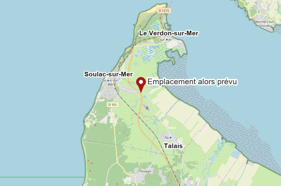 Carte de l’emplacement alors prévu près du marais de Soulac
