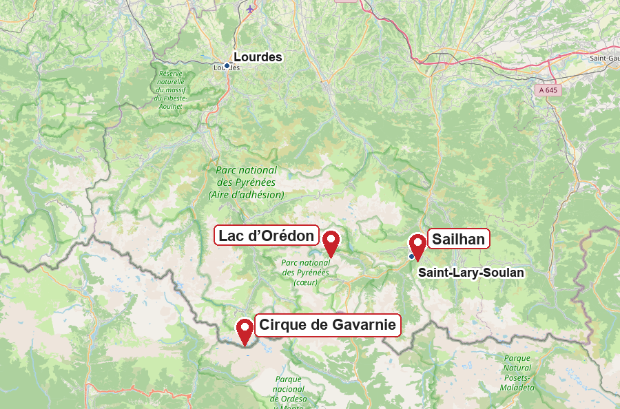 Carte de Sailhan, du lac d’Orédon et de Gavarnie