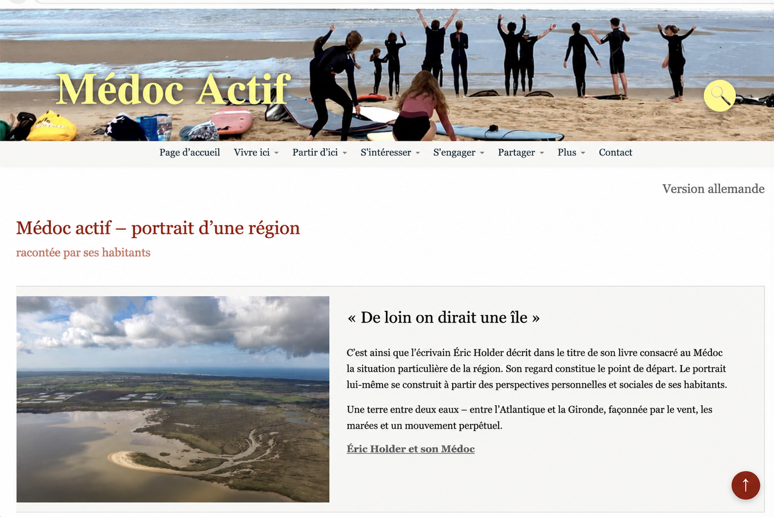 La page d’accueil actuelle de Médoc actif sur ordinateur