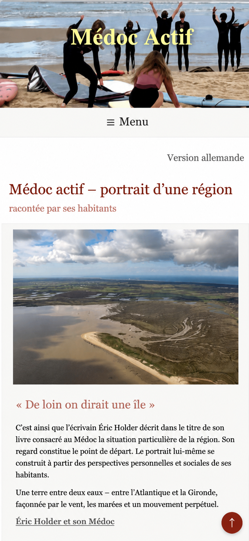 La page d’accueil actuelle de Médoc actif sur mobile